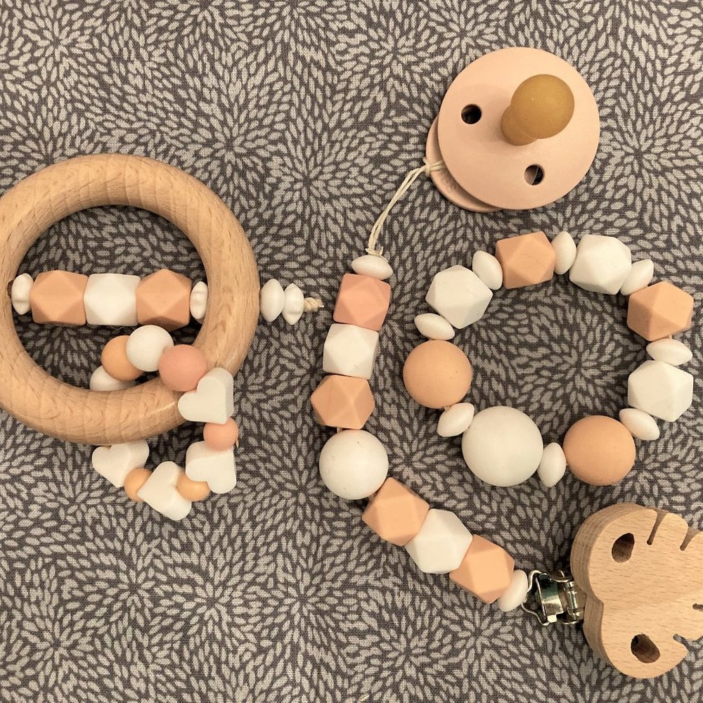 Bibs of Denmark Pacifier+Clip/Silicone/Wood/Rings